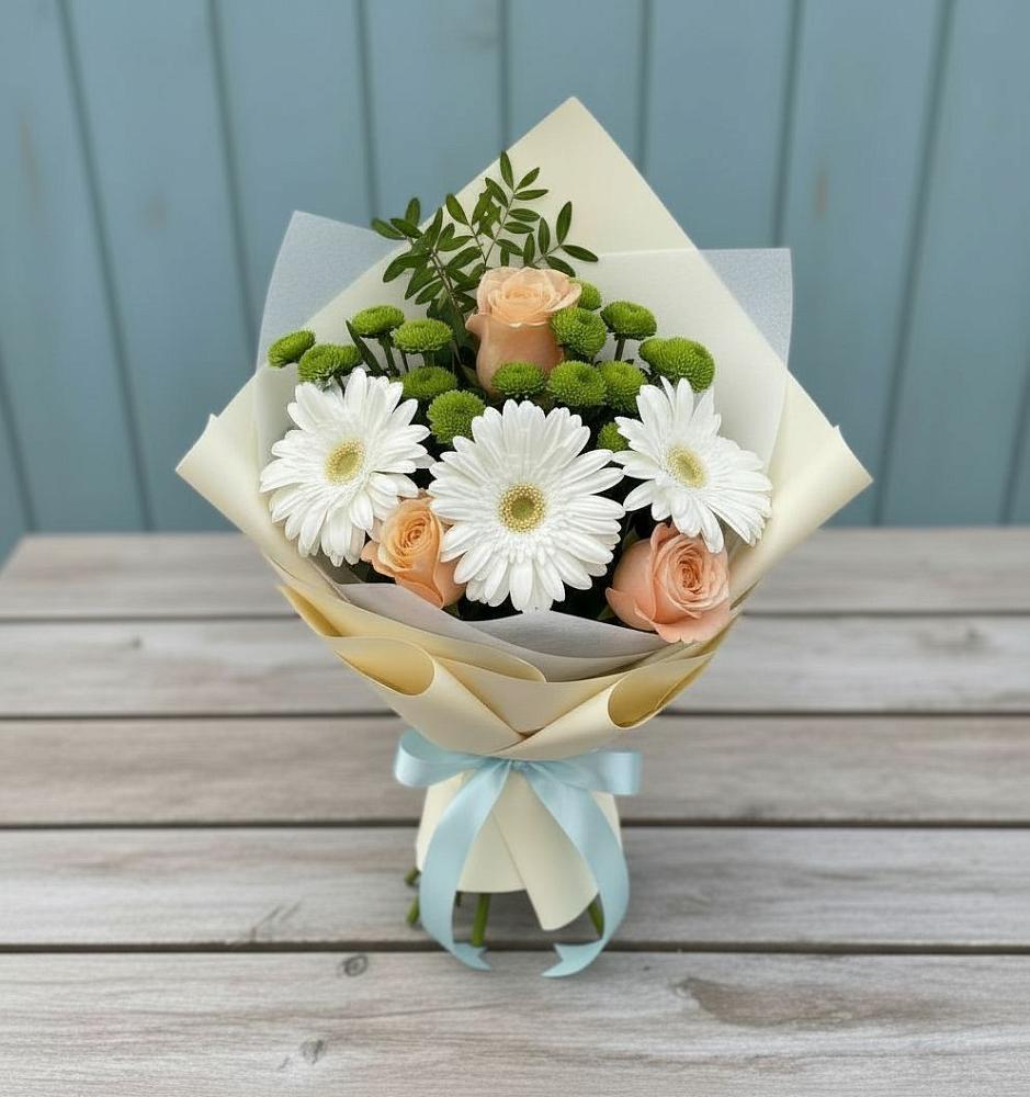 Букет цветов из: Герберы, Розы и Хризантемы в Атаманской