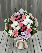 Букет цветов из:  Альстромерии, Гвоздики, Розы и Хризантемы в Атаманской