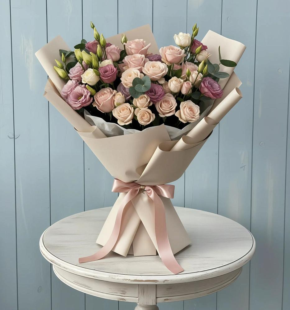 Букет цветов из: Розы и Лизиантусы в Атаманской