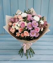 Букет цветов из:  Хризантемы, Розы и Альстромерии в Атаманской