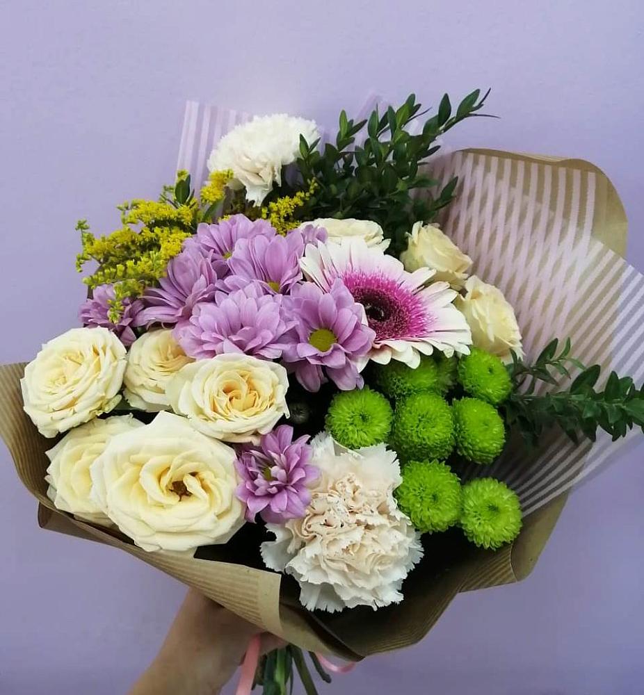 Букет цветов из: Хризантемы, Розы, Гвоздики и Герберы в Атаманской